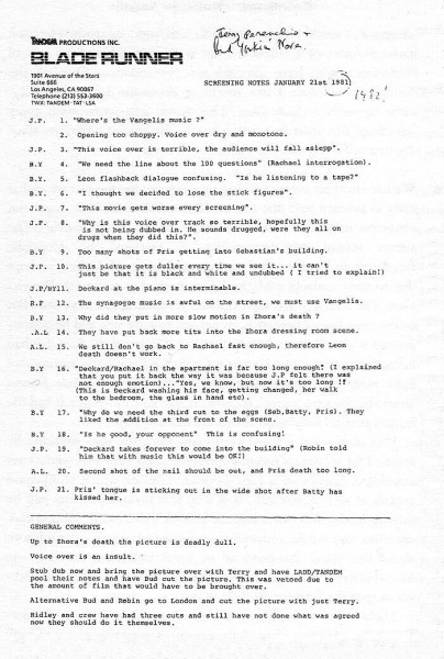 Blade Runner - Koncept - Hilarious 1982 BLADE RUNNER Executive Notes 